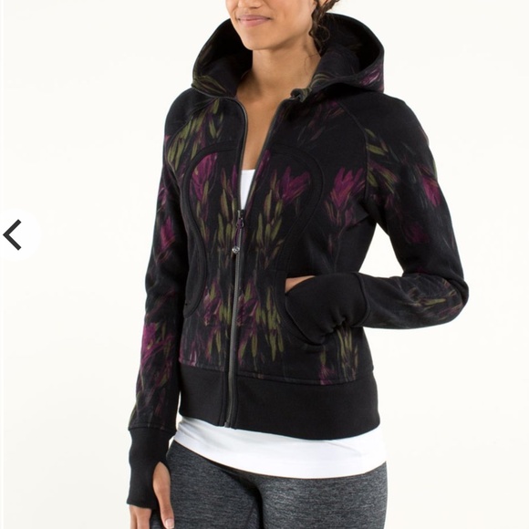 Lululemon Full Zip Scuba Hoodie With Stretch Size 8 Midnight Iris Black Floral - Picture 1 of 8